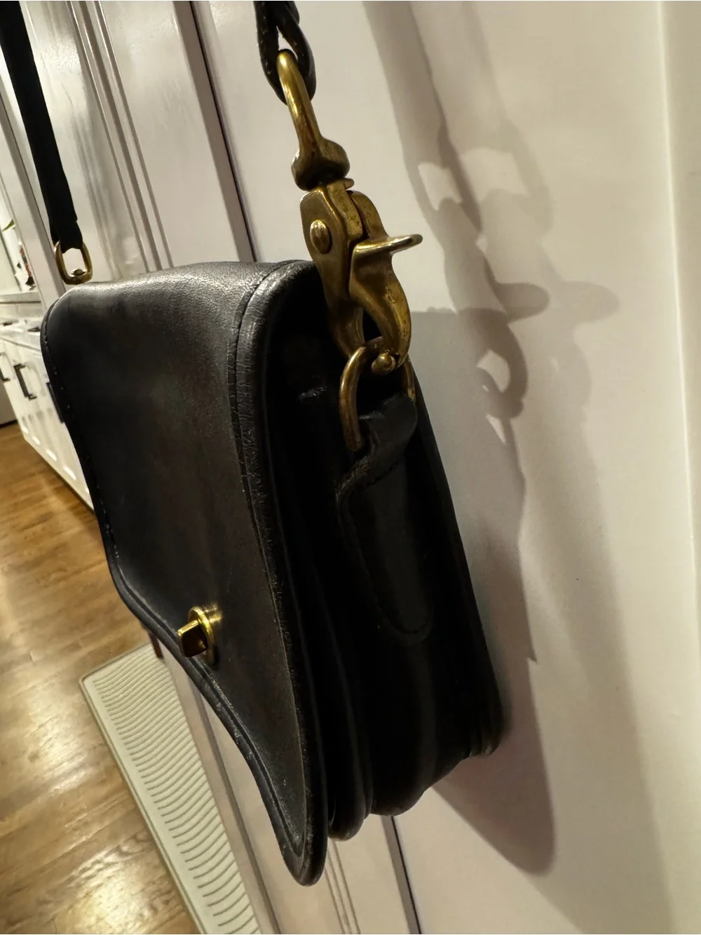Coach Black Leather Crossbody with Gold-Tone Hardware